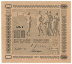 1922 100 markka Litt. C with magnificent shift!