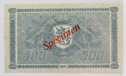 1945 500 markka Litt. A Spécimen banknote! Kl 1+