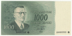 1955 1000 markka serial number A0083333* kl 01