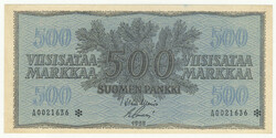 1955 500 markka serial number A0021636€ kl 0-