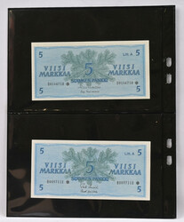 1963 5 markka Litt. A serial numbert B0057112 * and D0146718 *. Also ...