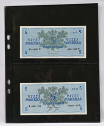 1963 5 markka Litt. A serial numbert B0057112 * and D0146718 *. Also ...