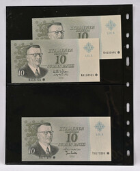 Lot including 1963 10 markka Litt. A star banknotes seven pieces: ...