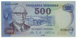 1975 500 markkaa, thin metallic thread, serial number A0004808* kl 0-