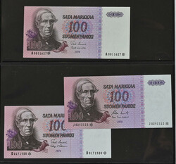 Lot including 1976 100 markka star, letters A, D, J, N and P kl 0/01