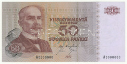 1977 50 markka specimen banknote, perfin! Kl 01