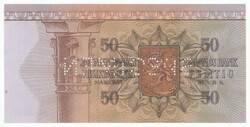 1977 50 markka specimen banknote, perfin! Kl 01