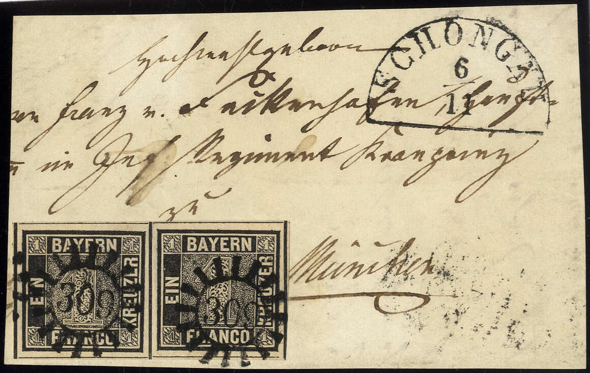 1 Kreuzer tiefschwarz, Pl. 2, im waager. Luxuspaar, replaziert auf ...