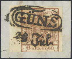 "GÜNS", besonders klarer, kpl. Zier-Ovalstempel mit darunterges. ...