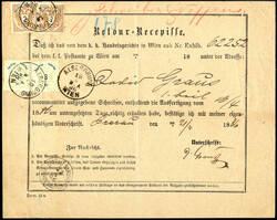 2 Kr. braun und 3 Kr. grün, je 2 Werte, auf großem ...