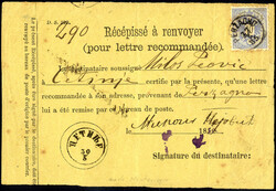 10 Kr. blau auf internat. Retour-Recepisse (franz.) von "PERZAGNO" ...
