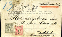Rohrpost-Umschlag 15 Kr. grau mit Zusatzfrankatur 5 Kr. rot für ...