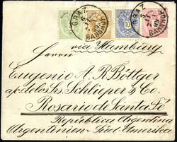 Briefumschlag 5 Kr. rot mit Zusatzfrankatur vorderseitig 2 Kr. braun, ...