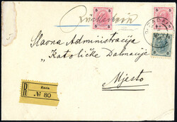 3 Kr. grünblau und 5 Kr. rot auf Orts-Reko.-Brief mit weiterer 5 Kr. ...