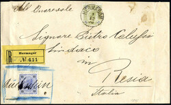 10 Kr. blau/1890 und 20 Kr./1891 auf Auslands-Reko.-Rückscheinbrief ...