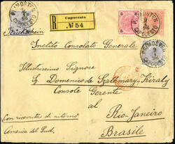 GA-Couvert 5 Kr. rot mit Zusatzfrankatur 5 Kr. rot und 3 Stück 10 Kr ...