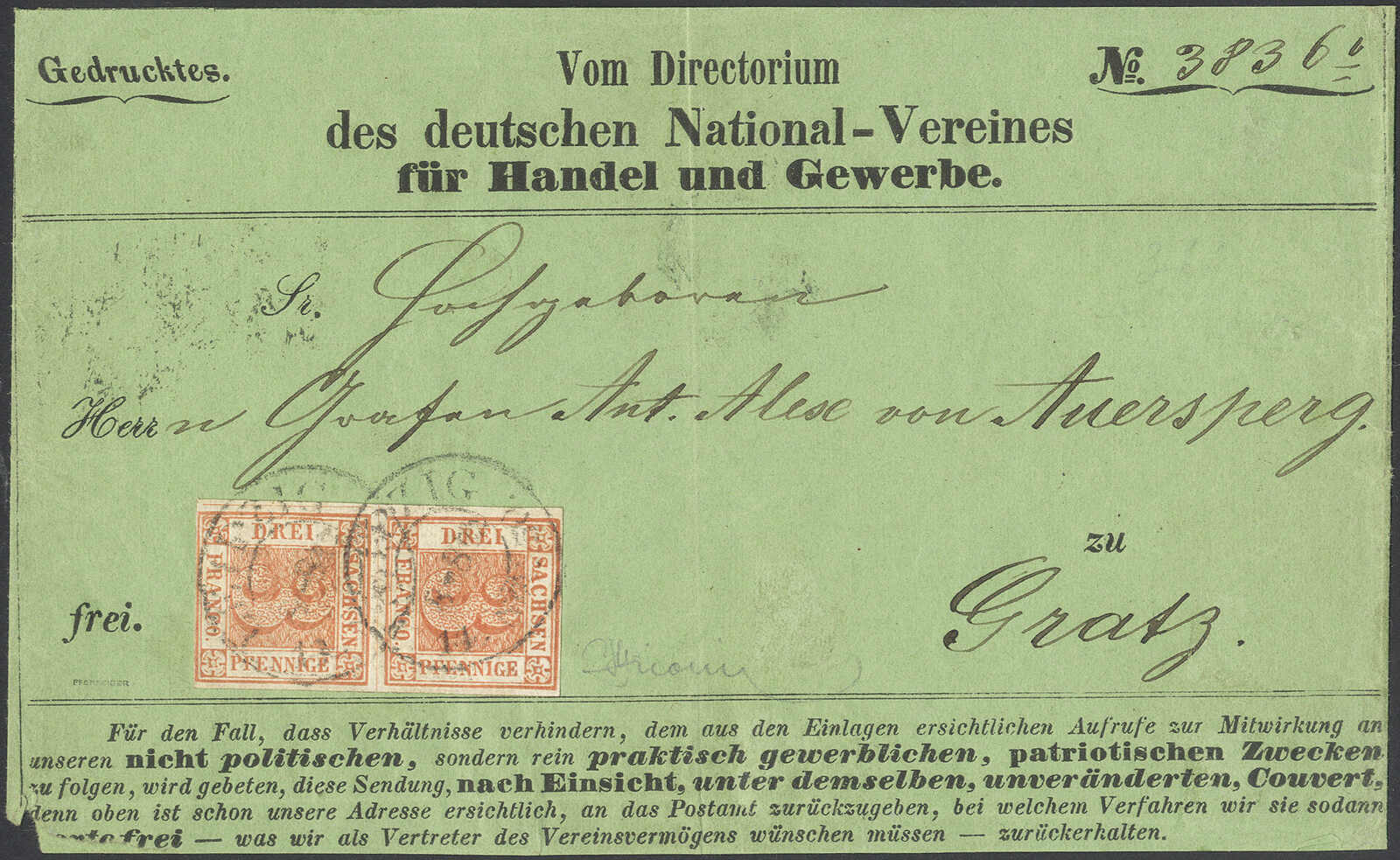 1850, Sachsen Dreier 3 Pfennig rot im senkrechten Paar, Platte II, ...