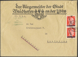 1945, Lokalausgabe Waidhofen a.d. Ybbs, senkr. Paar 12 Rpf. rot ...