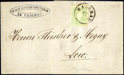 3 Kr. grün, gut gez. und zentriert, auf Kab.-Ortsbrief-Hülle mit ...