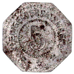 5 Pfennig Eisen o.J. achteckig. Gebrüder Knauf Werkzeugfabrik. 19,5 ...