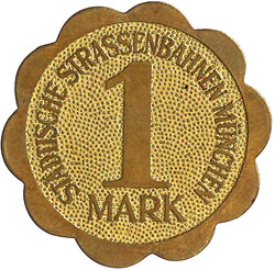 Messing-Probe zu 1 Mark 1921. STÄDTISCHE STRASSENBAHNEN. Rs. Wappen. ...