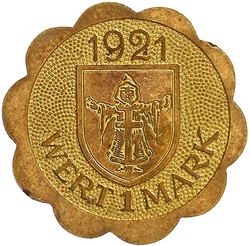Messing-Probe zu 1 Mark 1921. STÄDTISCHE STRASSENBAHNEN. Rs. Wappen. ...