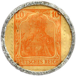 Briefmarkenkapselgeld, Germaniamarke zu 10 Pf. o.J. SEIFENPULVER ...