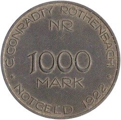 1000 Mark 1922. C. CONRADTY. Rs. "ALLEN GEWALTEN ZUM TRUTZ SICH ...