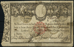 10000 Reis 1928 (altes Datum 1799). III-, hinterklebt, kl. Einrisse