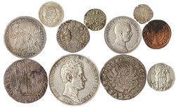 11 alte Münzen, meist Silber. Venedig, Sardinien 5 Lire 1844, ...