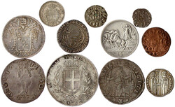 11 alte Münzen, meist Silber. Venedig, Sardinien 5 Lire 1844, ...