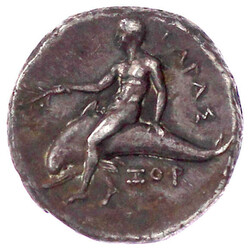 Nomos (Didrachme) 280/272 v. Chr. Reiter r./Taras auf Delphin l., ...