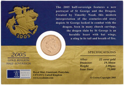 Half-Sovereign 2005 in Blisterkarte. 3,99 g., 916/1000. Stempelglanz