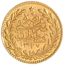 25 Kurush AH 1327, Jahr 4 = 1913, Qustintiniyah. 1,77 g. 917/1000. ...