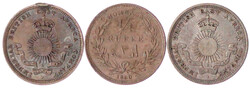 3 X 1/4 Rupee 1890 H. sehr schön, einmal Henkelspur