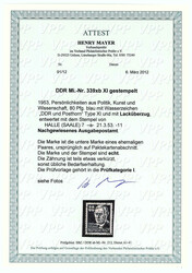 80 Pf. Ernst Thälmann 1953, gestempelt mit Lacküberzug, die ...