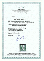 10 Pf. August Bebel 1952, ungebraucht mit Erstfalz, Farbe ,,b" ...