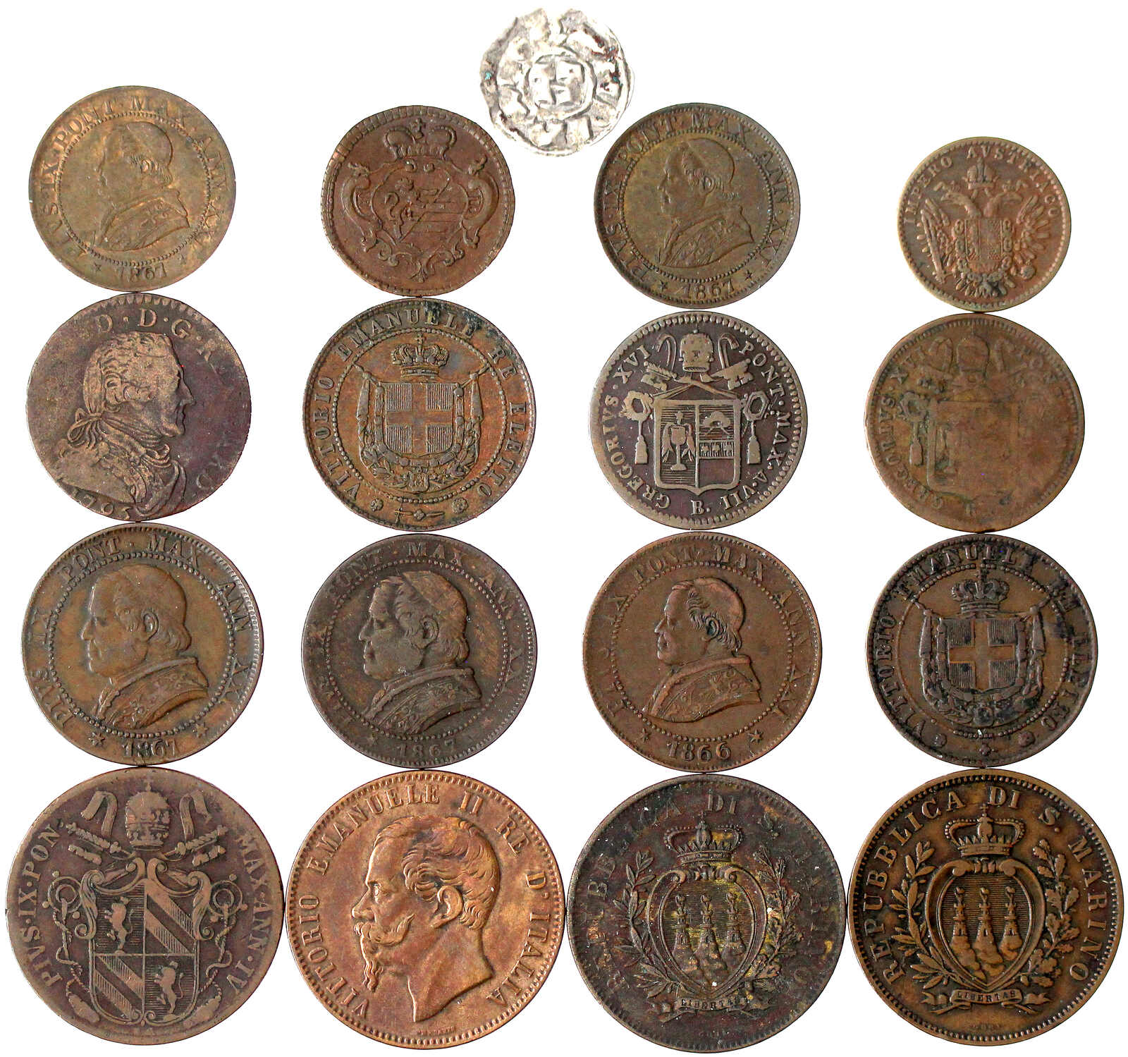 17 alte meist Kupfermünzen. Genua Denaro, Kirchenstaat, San Marino, ...