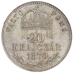 20 Krajczar 1870 KB, Originalprägung für Ungarn. fast Stempelglanz, ...