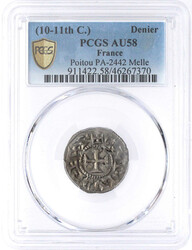 Pfennig o.J. Melle. +METALO+/+CARLVS REX (verdrehtes S), Kreuz. PCGS ...