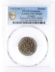 Pfennig o.J. Melle. METALO/+CARLVS REX (verdrehtes S), Kreuz. PCGS ...
