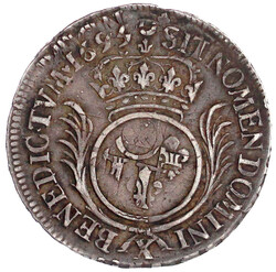 1/2 Ecu au palmes 1693 X, Amiens. Überprägt auf 1/2 Ecu aux 8 Ls. ...