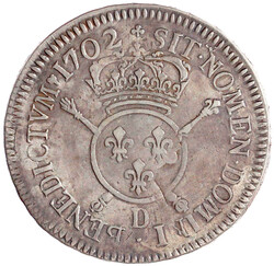 Ecu aux insignes 1702 D, Lyon. Überprägt auf Ecu gleichen Typs ...