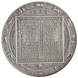Silberne Kalendermedaille 1933 von J. Prinz, Münzamt Wien. 40 mm; 18 ...