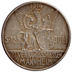 Silbermedaille 1914, auf das 27. Verbandsschiessen in Mannheim. Brb. ...