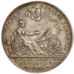 Satirische Silbermedaille 1774 a.d. Ende des Krieges der Russen und ...