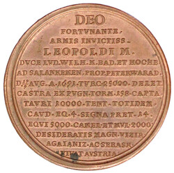 Bronzemedaille 1691 von Hautsch. Sieg bei Salankamen. 43 mm. ...
