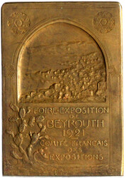 Rechteckige Bronzeplakette 1921 von Nocq. General Gouraud, Kommissar ...