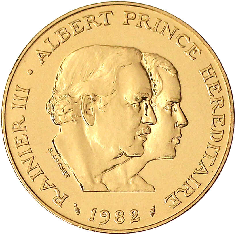 100 Francs ESSAI 1982. Porträts von Fürst Rainer III. und Erbprinz ...