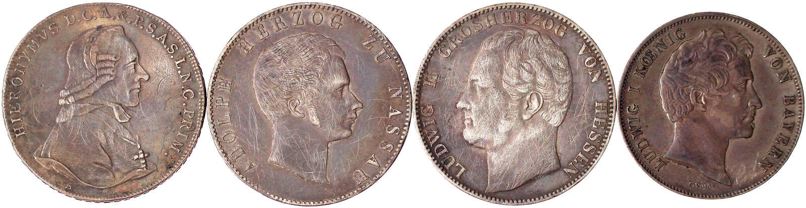 4 bessere Silbermünzen: Geschichts-Doppeltaler Bayern 1842 Walhalla, ...